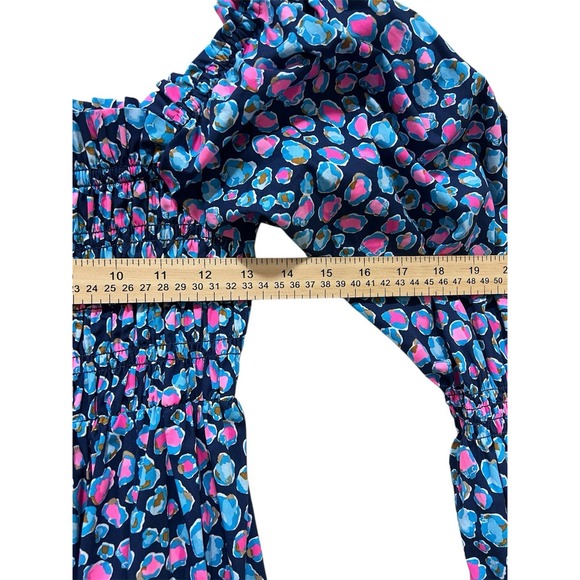 Lilly Pulitzer Small Beyonca Babydoll Mini Dress Smocked Blue Pink Casual Resort - Picture 6 of 10